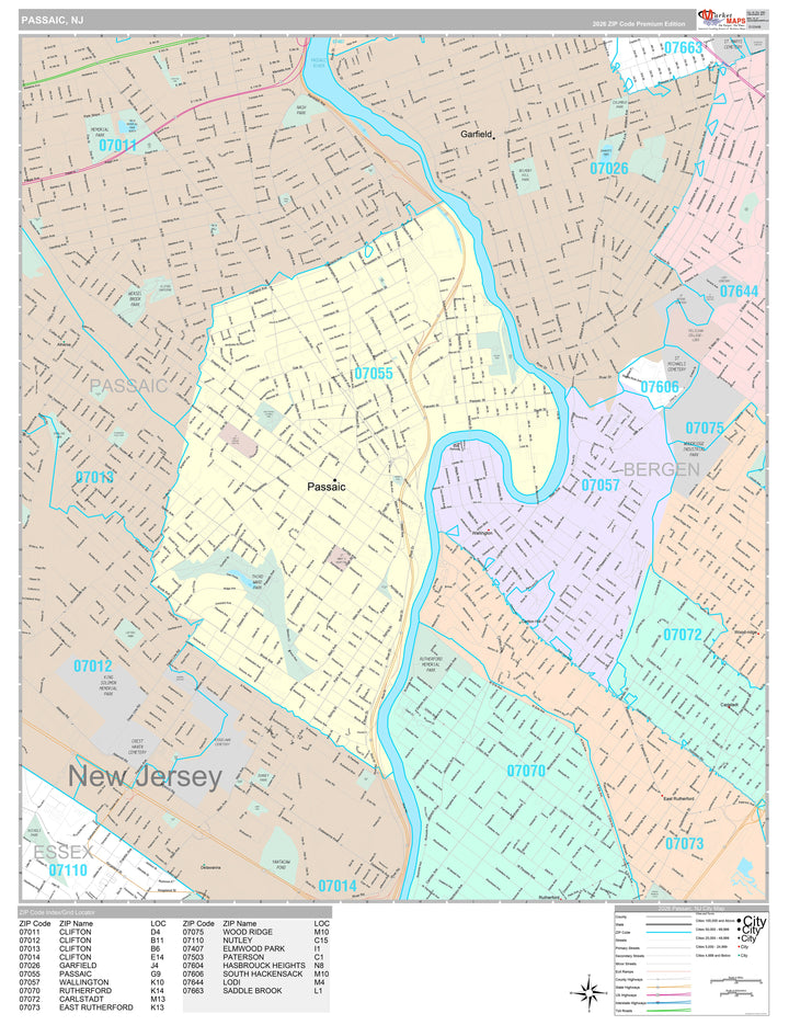 Premium Style Wall Map of Passaic, NJ