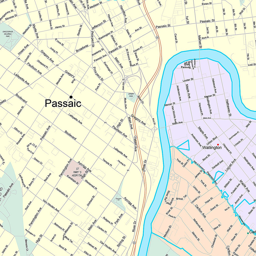 Premium Style Wall Map of Passaic, NJ
