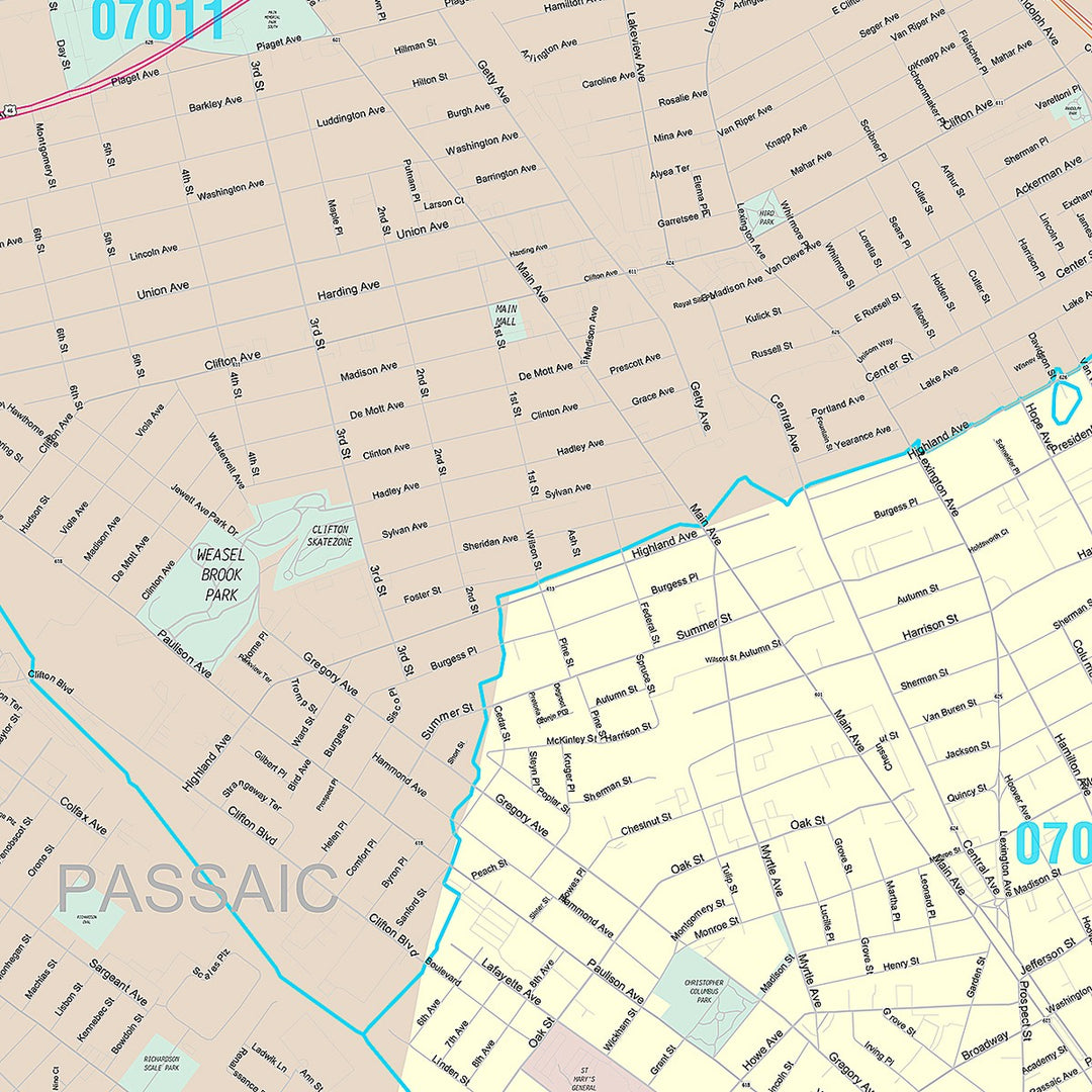 Premium Style Wall Map of Passaic, NJ