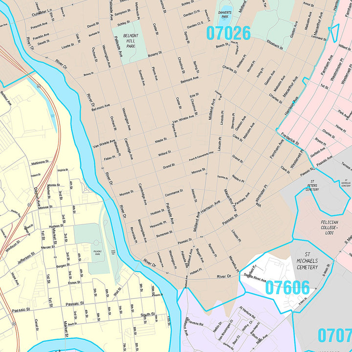 Premium Style Wall Map of Passaic, NJ