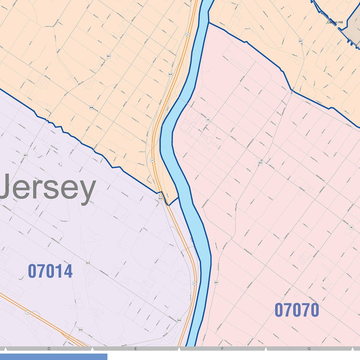 Color Cast Zip Code Style Wall Map of Passaic, NJ