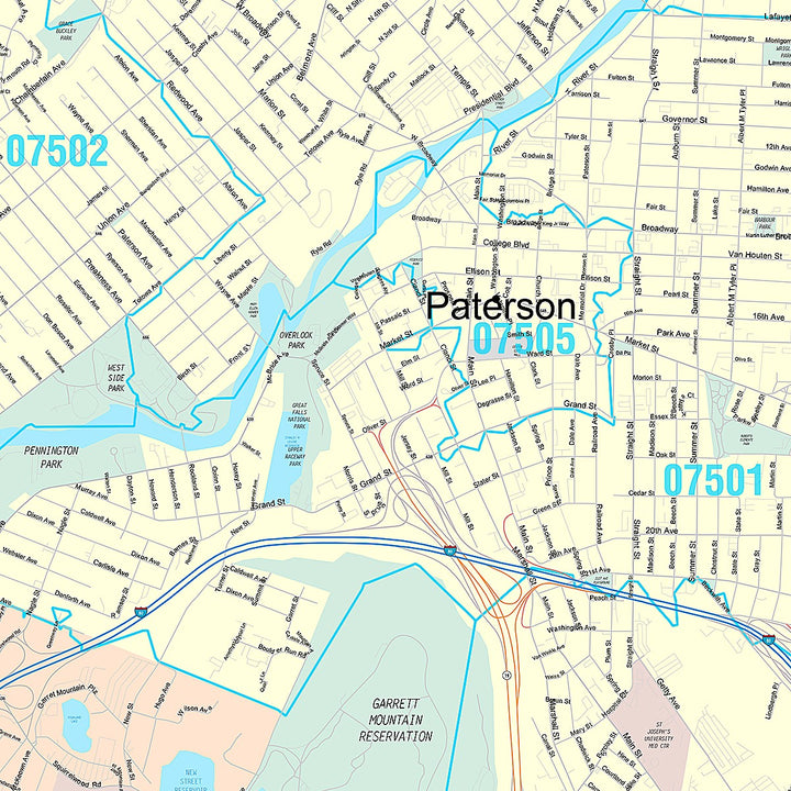 Premium Style Wall Map of Paterson, NJ