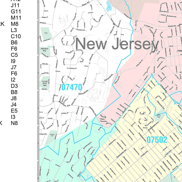 Premium Style Wall Map of Paterson, NJ