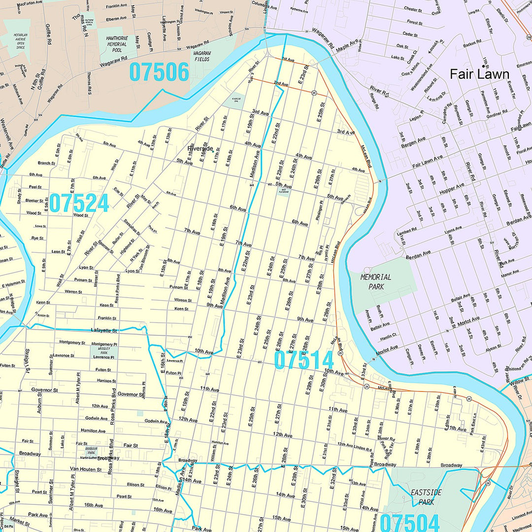 Premium Style Wall Map of Paterson, NJ