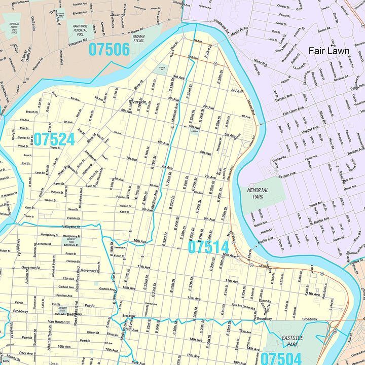 Premium Style Wall Map of Paterson, NJ