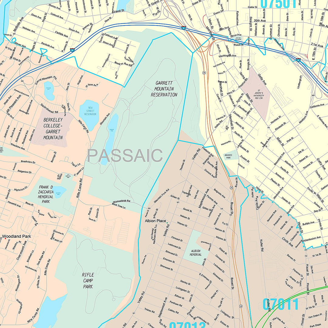 Premium Style Wall Map of Paterson, NJ