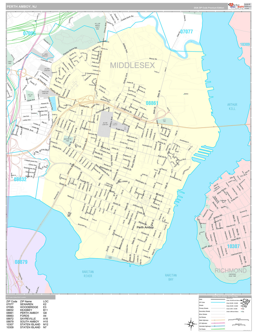 Premium Style Wall Map of Perth Amboy, NJ