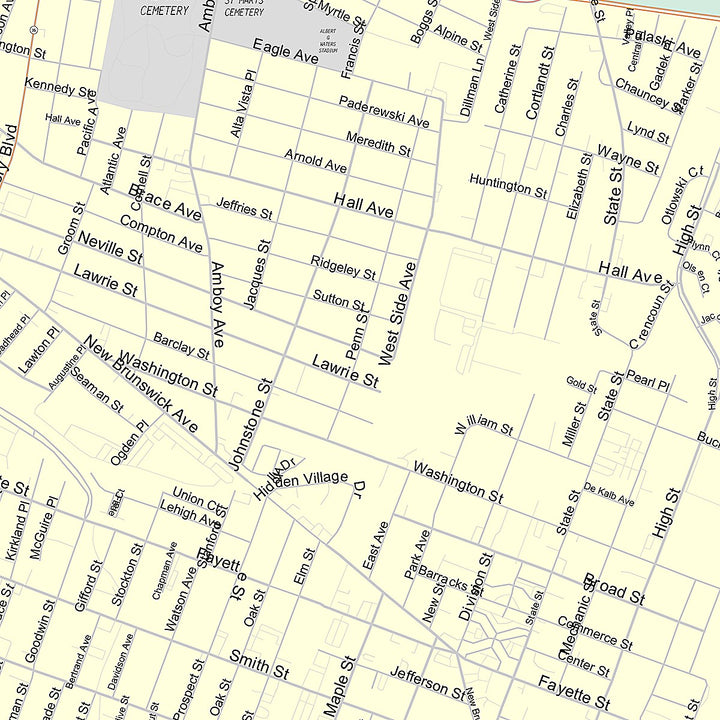 Premium Style Wall Map of Perth Amboy, NJ