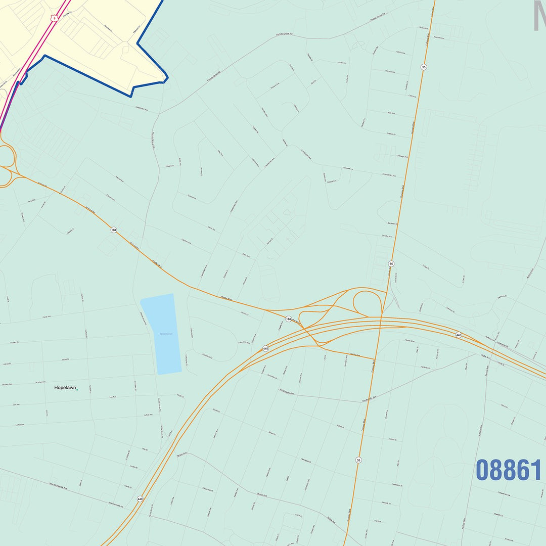 Color Cast Zip Code Style Wall Map of Perth Amboy, NJ
