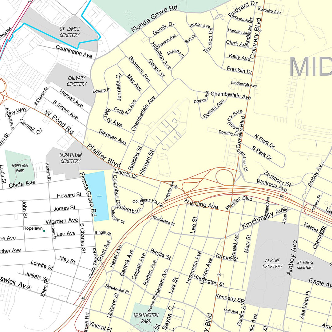 Premium Style Wall Map of Perth Amboy, NJ