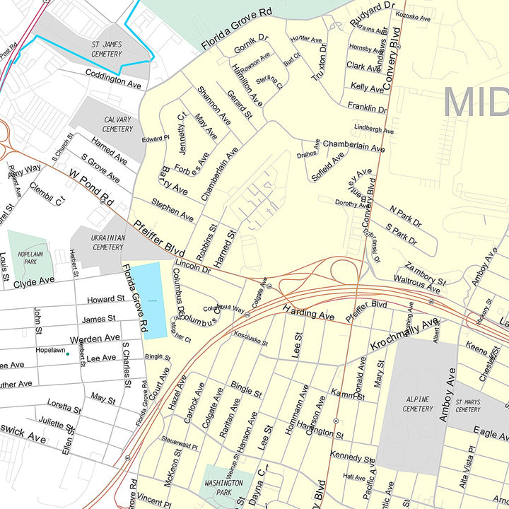 Premium Style Wall Map of Perth Amboy, NJ