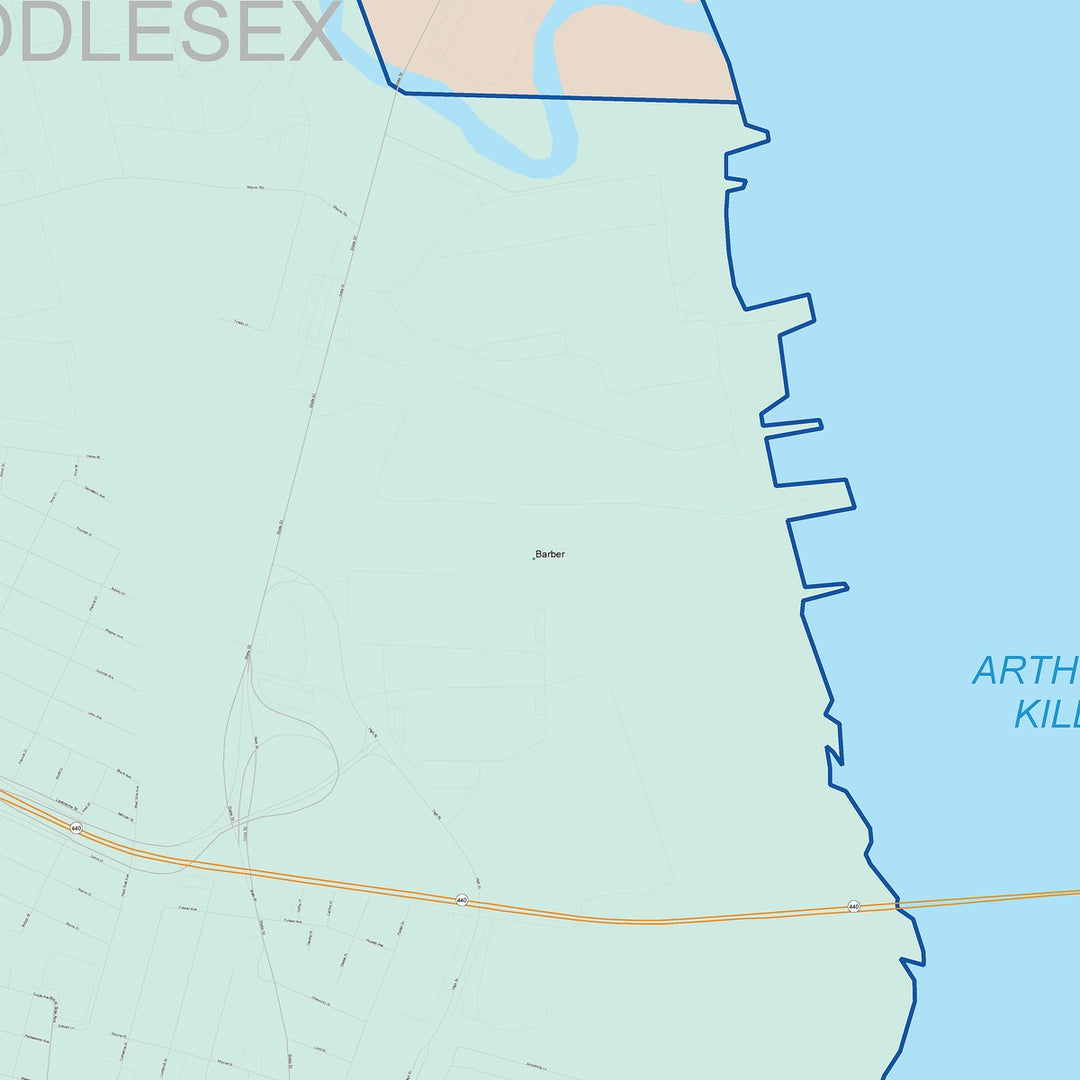 Color Cast Zip Code Style Wall Map of Perth Amboy, NJ