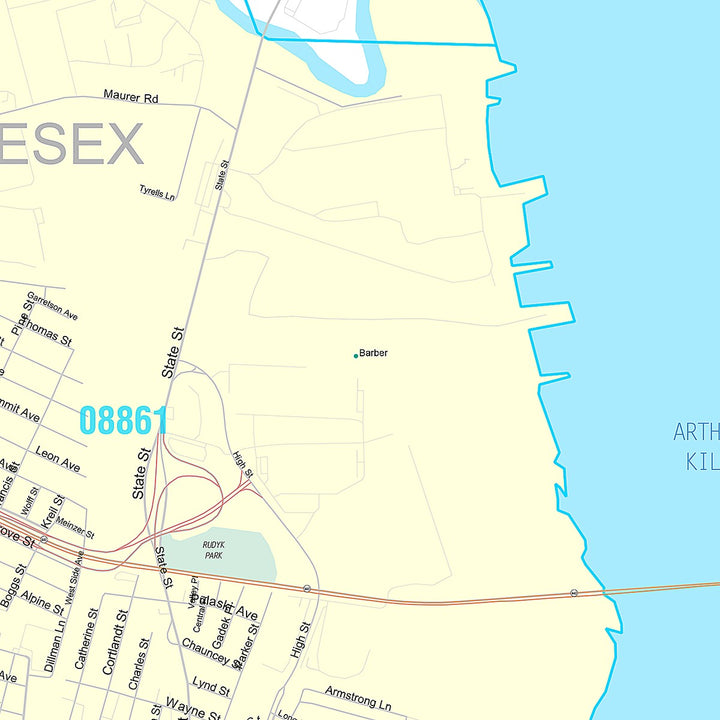 Premium Style Wall Map of Perth Amboy, NJ