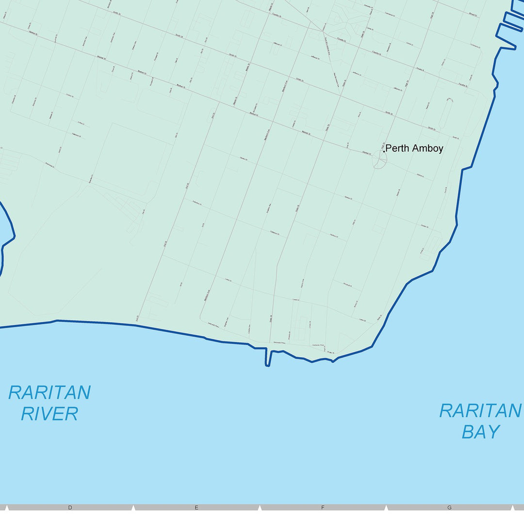 Color Cast Zip Code Style Wall Map of Perth Amboy, NJ