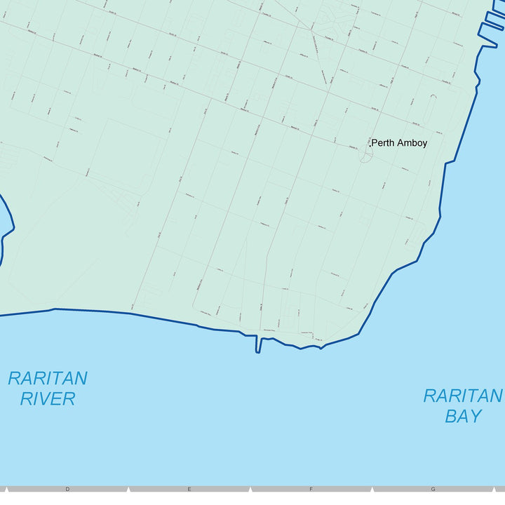 Color Cast Zip Code Style Wall Map of Perth Amboy, NJ