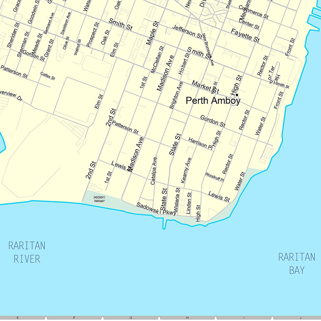 Premium Style Wall Map of Perth Amboy, NJ