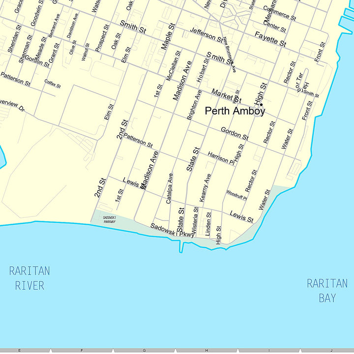 Premium Style Wall Map of Perth Amboy, NJ