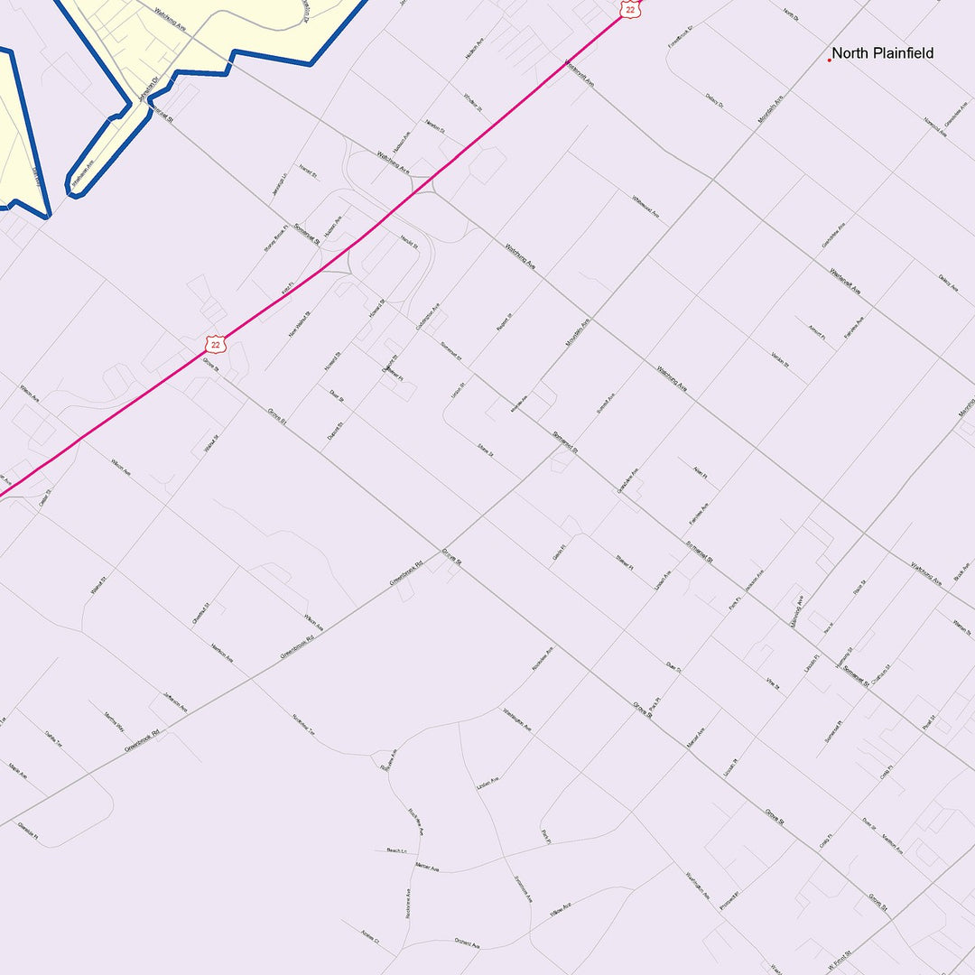 Color Cast Zip Code Style Wall Map of Plainfield, NJ