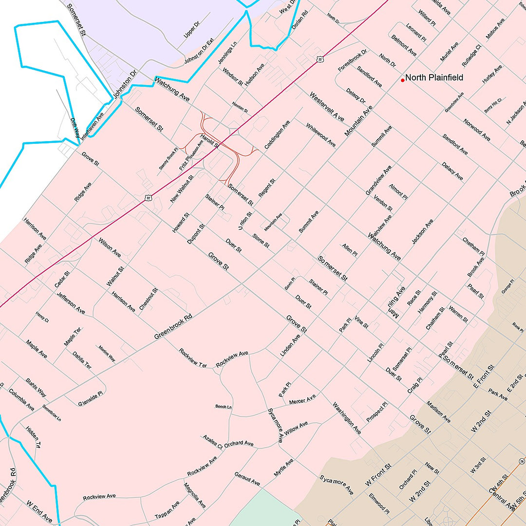 Premium Style Wall Map of Plainfield, NJ