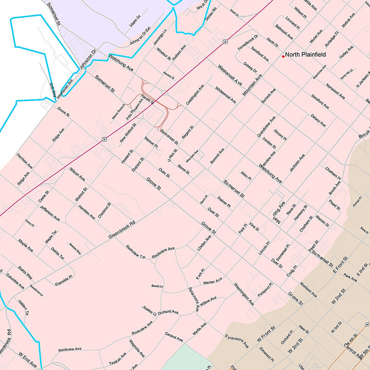 Premium Style Wall Map of Plainfield, NJ