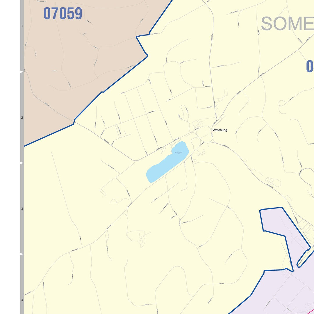 Color Cast Zip Code Style Wall Map of Plainfield, NJ