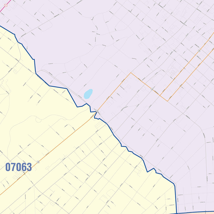 Color Cast Zip Code Style Wall Map of Plainfield, NJ