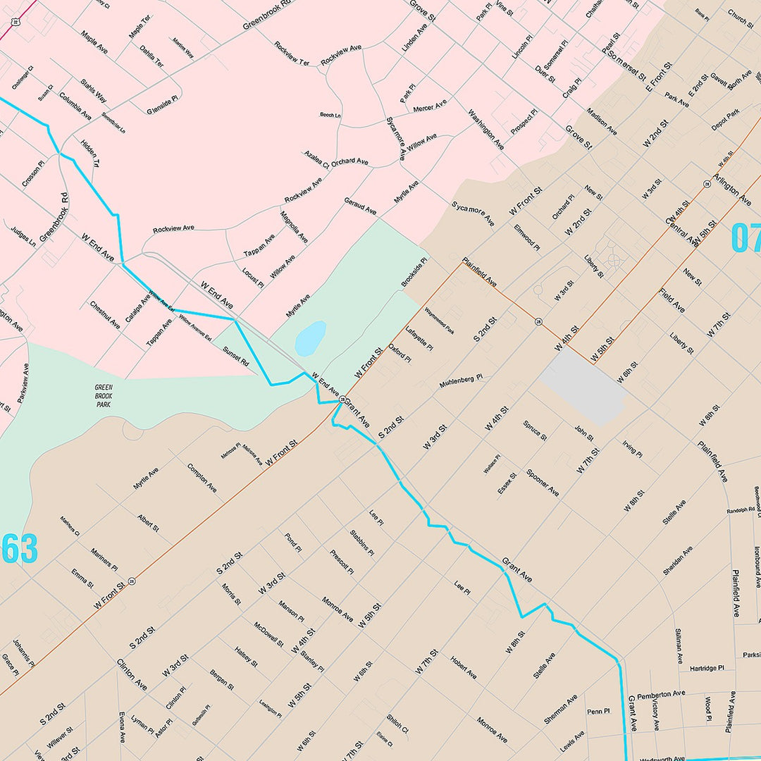Premium Style Wall Map of Plainfield, NJ
