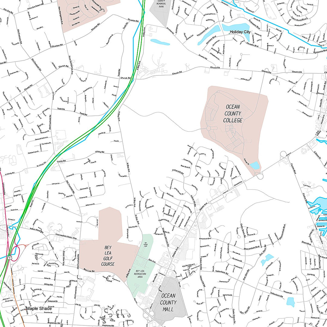 Premium Style Wall Map of Toms River, NJ