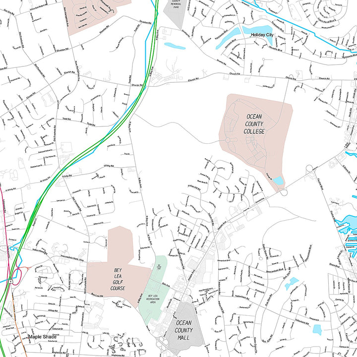 Premium Style Wall Map of Toms River, NJ