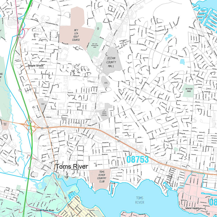 Premium Style Wall Map of Toms River, NJ
