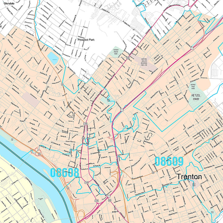 Premium Style Wall Map of Trenton, NJ