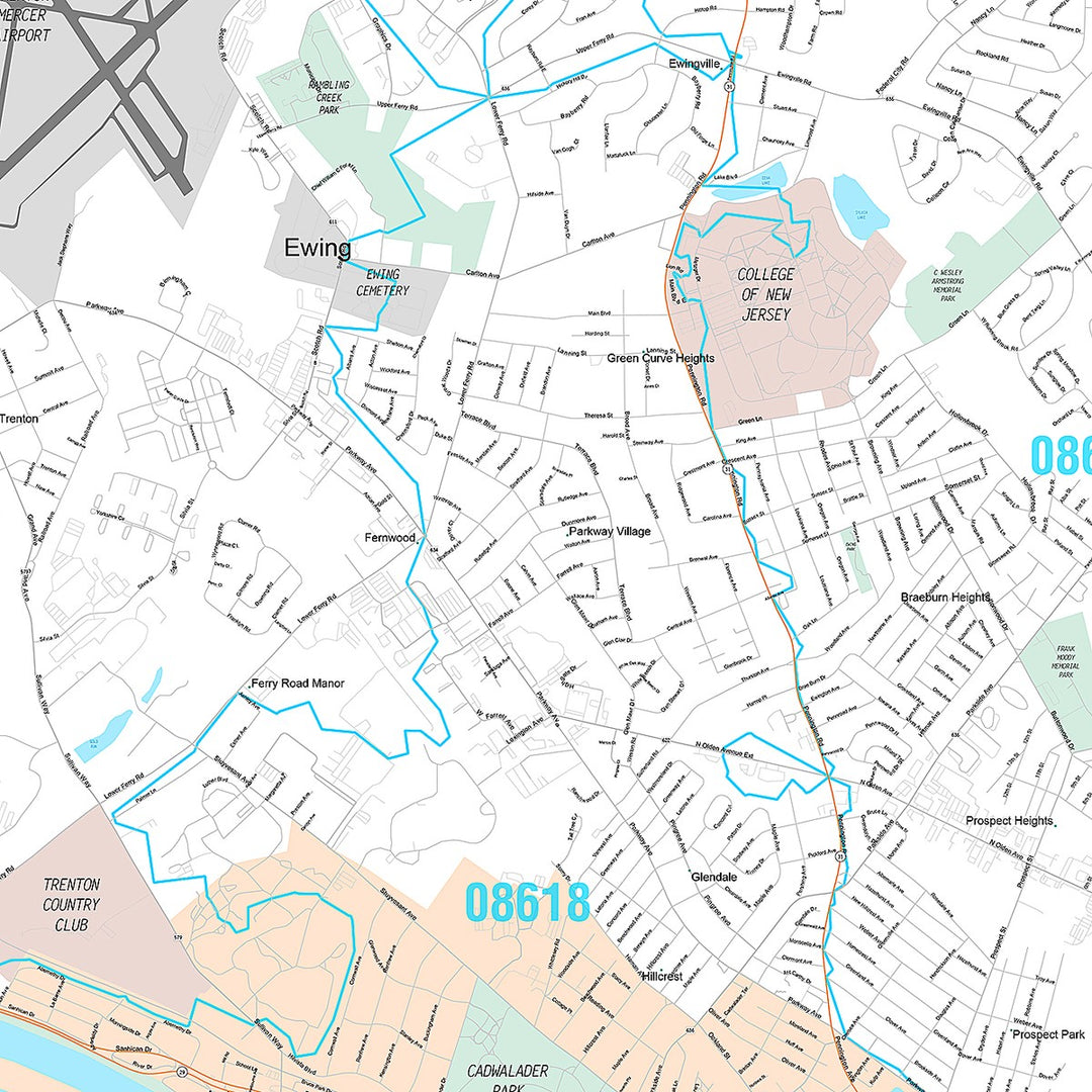 Premium Style Wall Map of Trenton, NJ