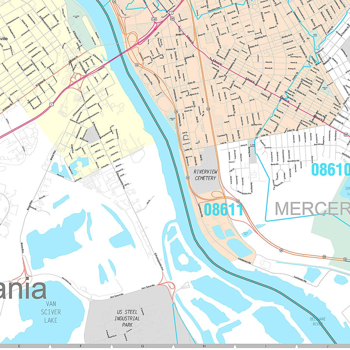Premium Style Wall Map of Trenton, NJ