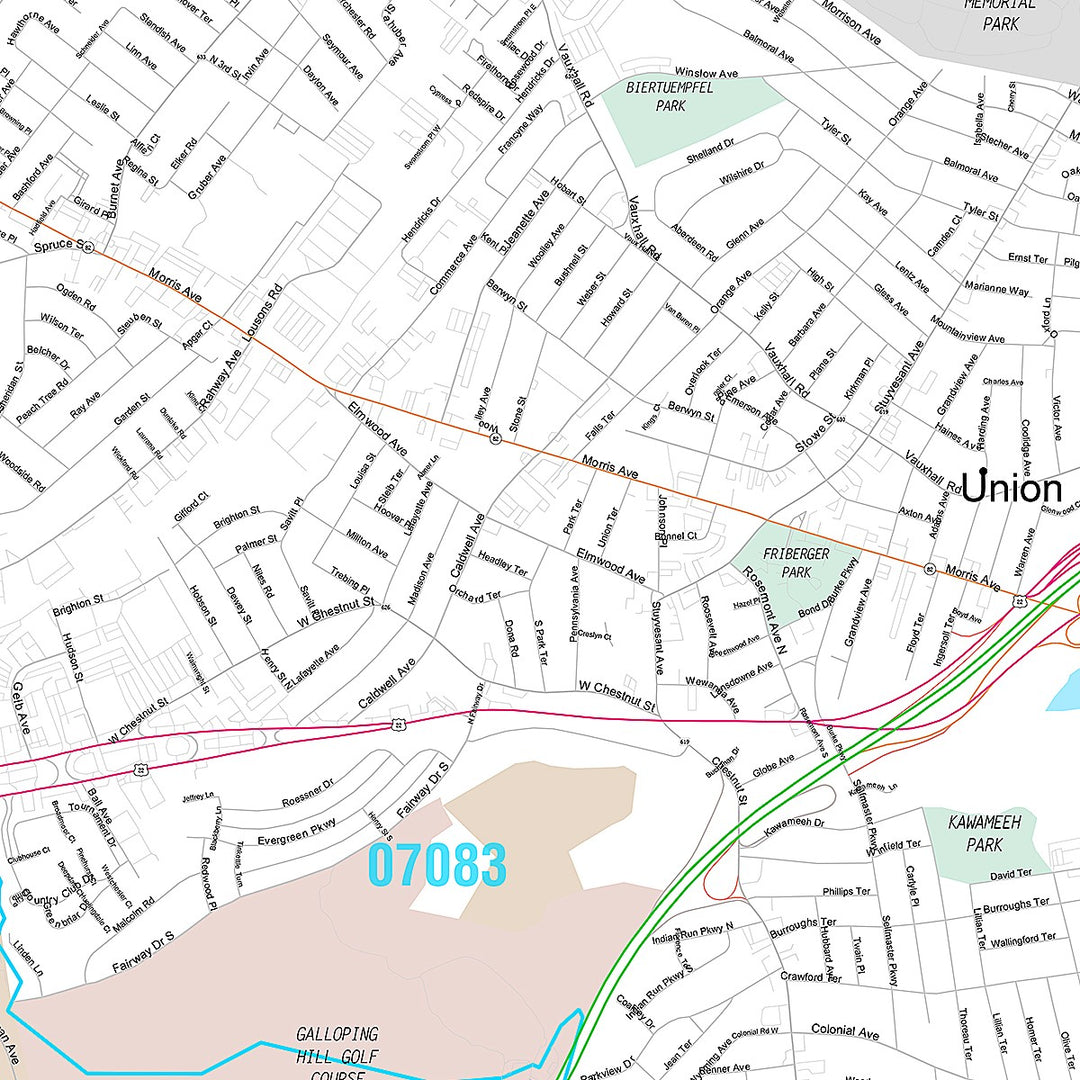 Premium Style Wall Map of Union, NJ