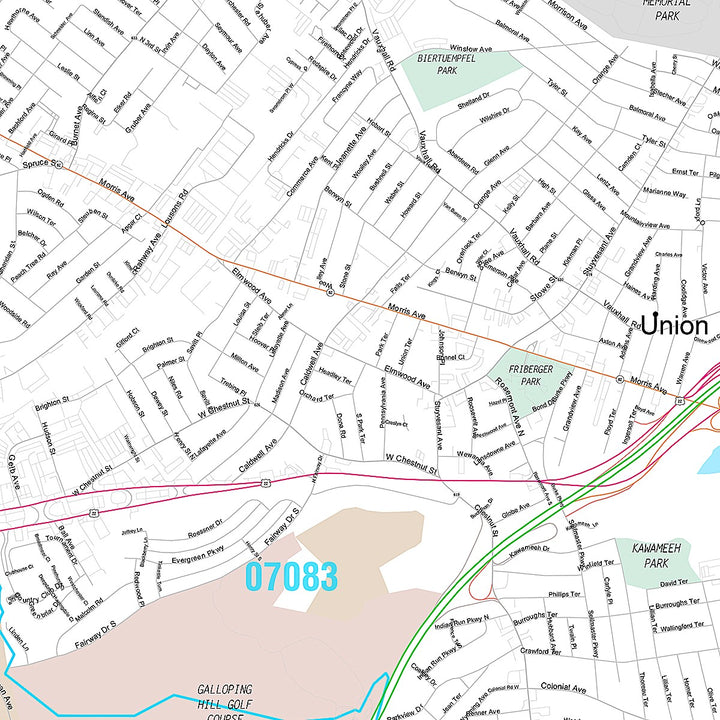 Premium Style Wall Map of Union, NJ