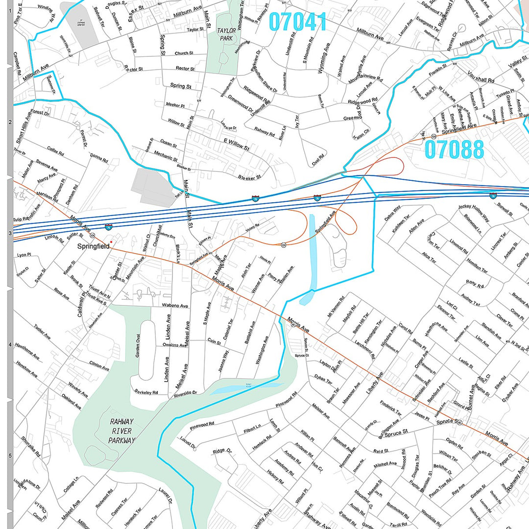 Premium Style Wall Map of Union, NJ