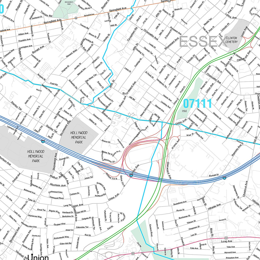 Premium Style Wall Map of Union, NJ
