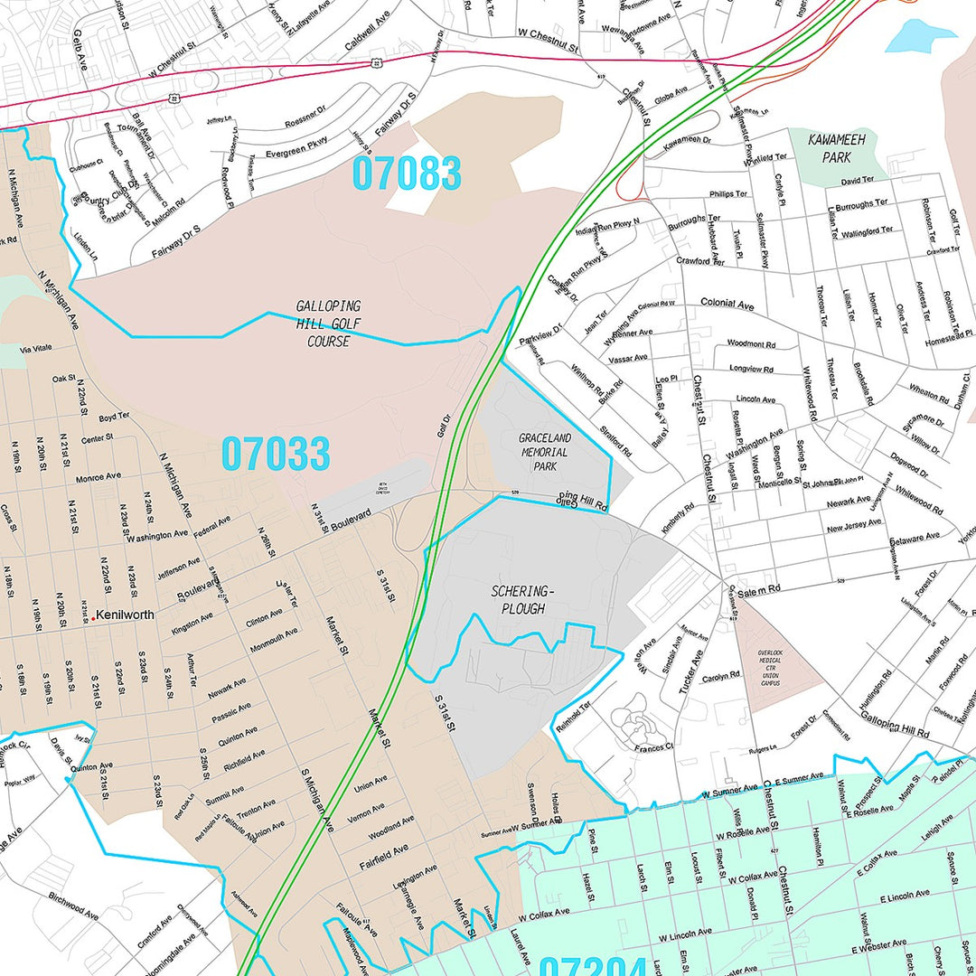 Premium Style Wall Map of Union, NJ