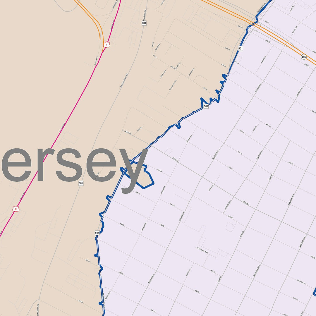 Color Cast Zip Code Style Wall Map of Union City, NJ