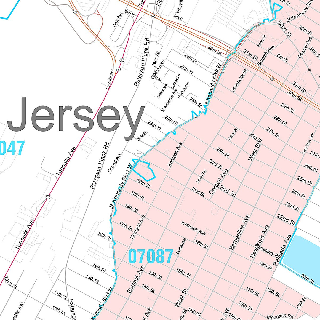 Premium Style Wall Map of Union City, NJ