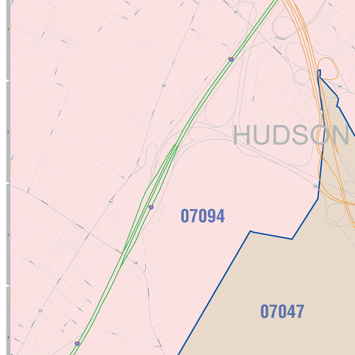 Color Cast Zip Code Style Wall Map of Union City, NJ