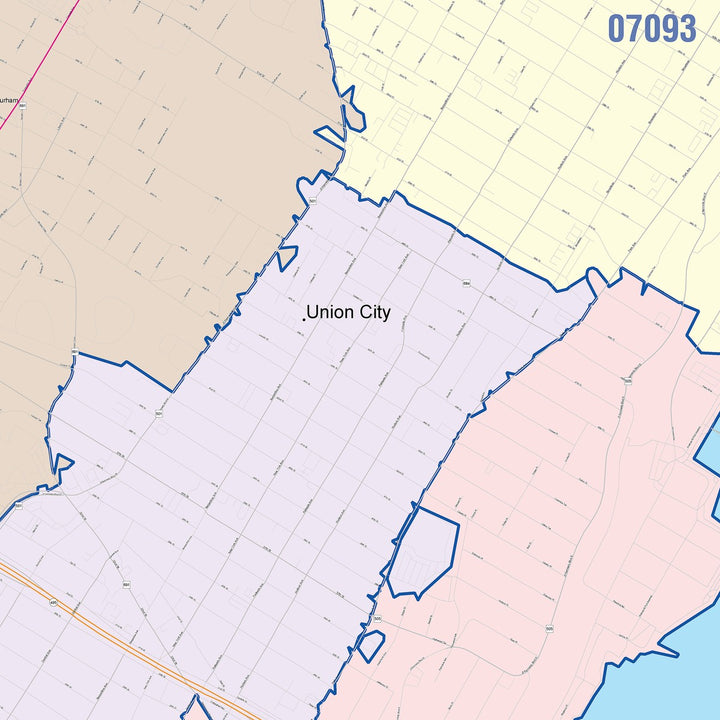 Color Cast Zip Code Style Wall Map of Union City, NJ