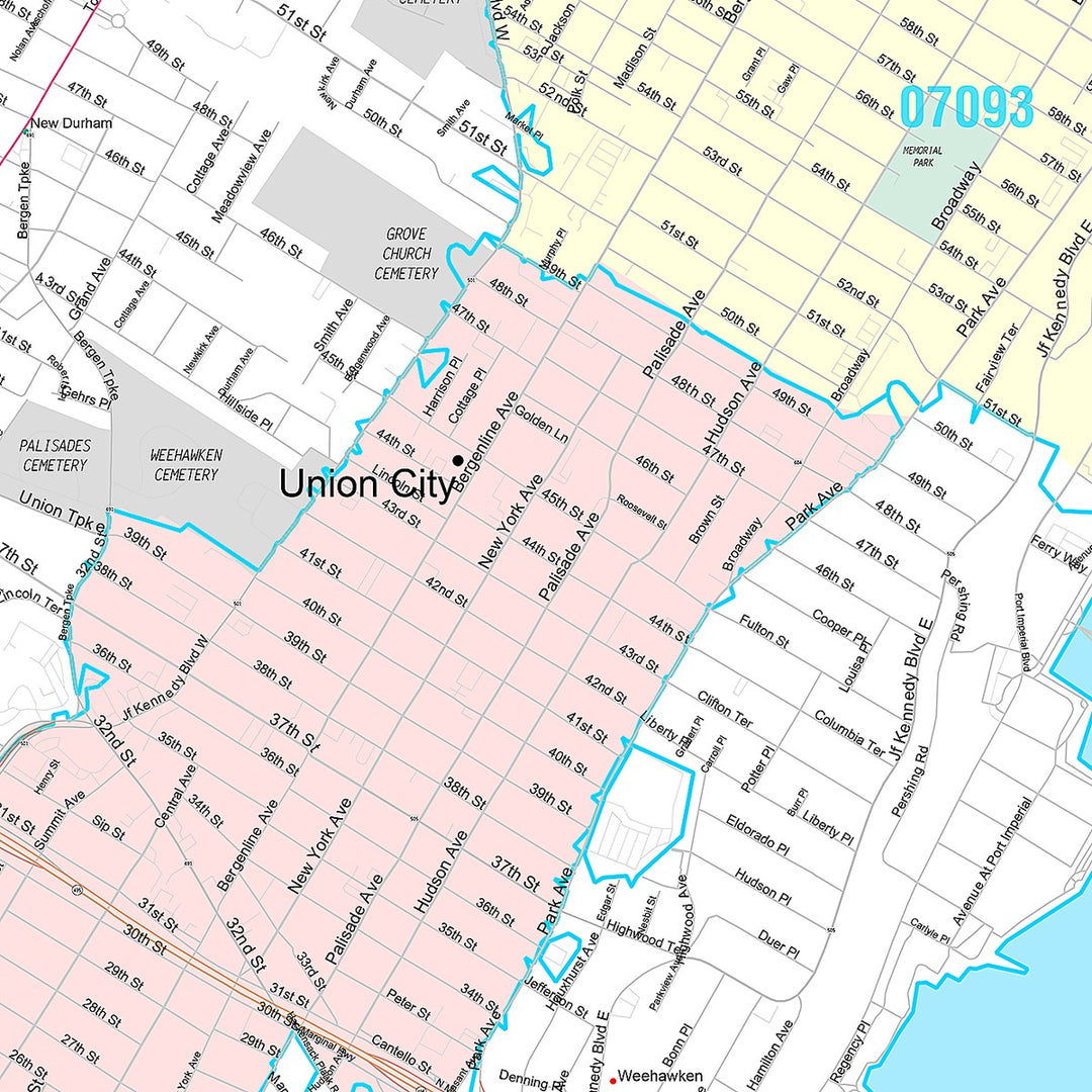 Premium Style Wall Map of Union City, NJ
