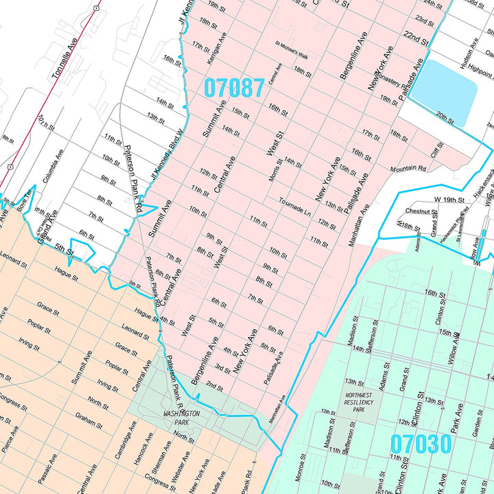 Premium Style Wall Map of Union City, NJ