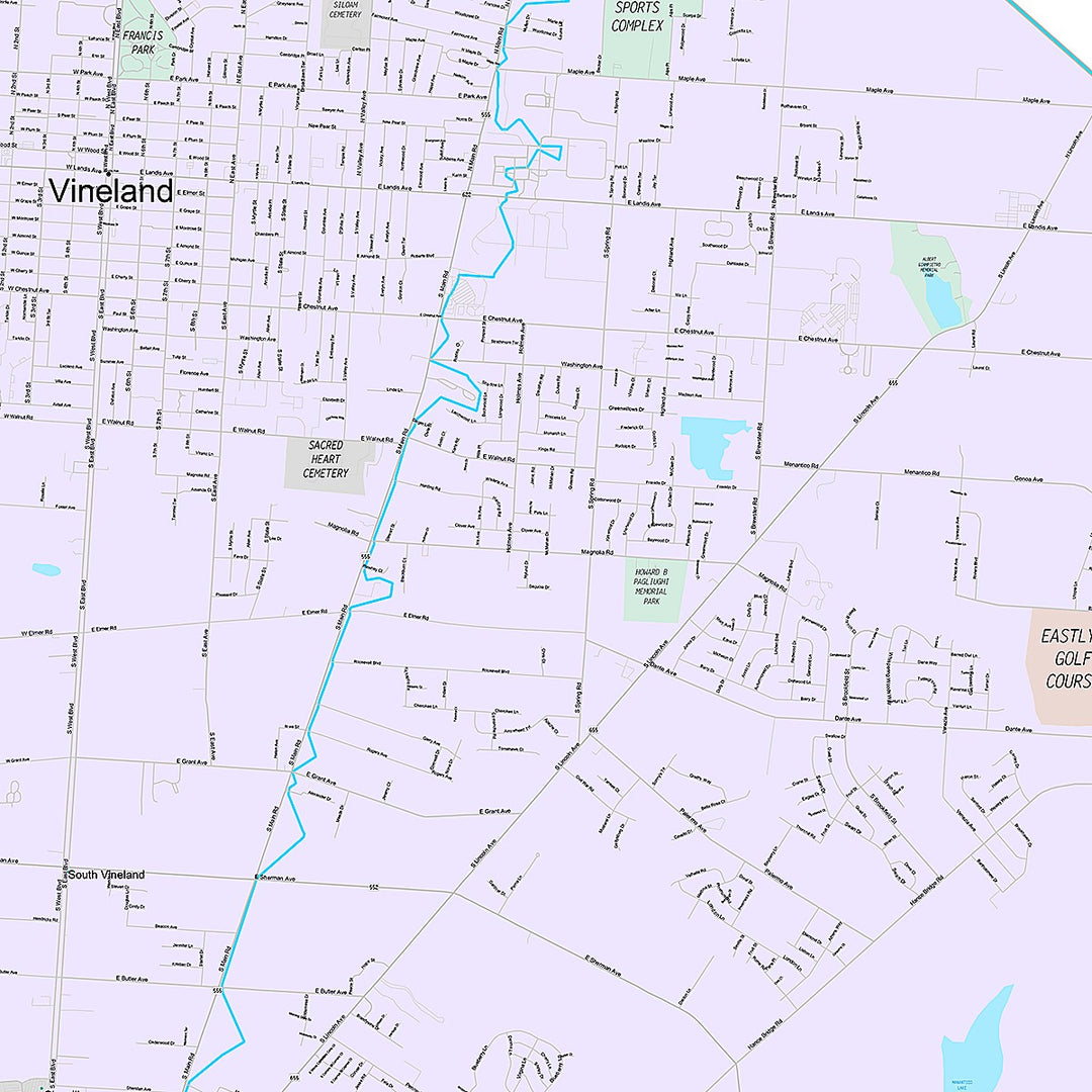 Premium Style Wall Map of Vineland, NJ