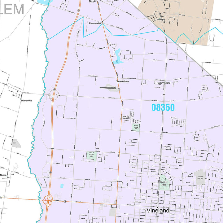 Premium Style Wall Map of Vineland, NJ
