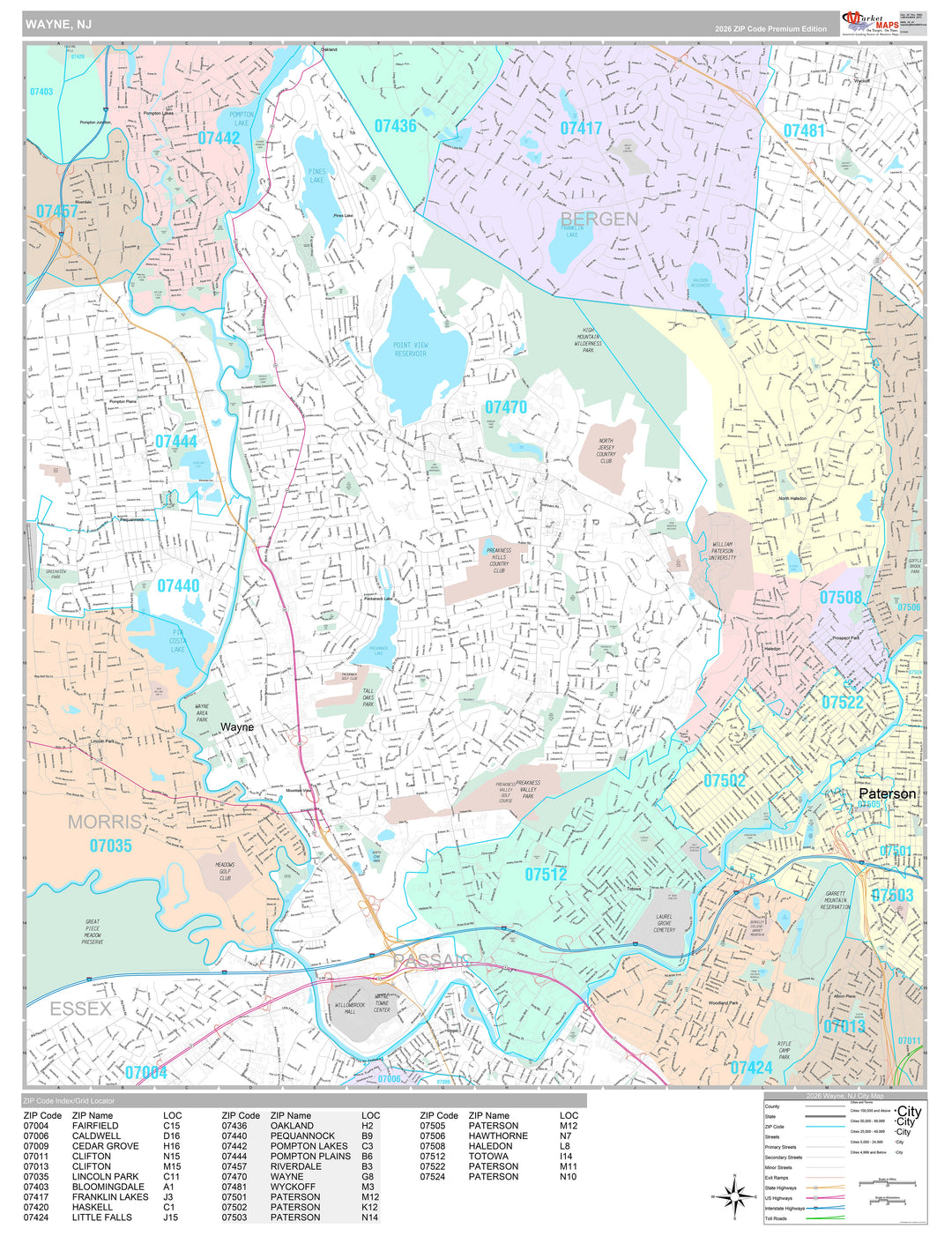 Premium Style Wall Map of Wayne, NJ
