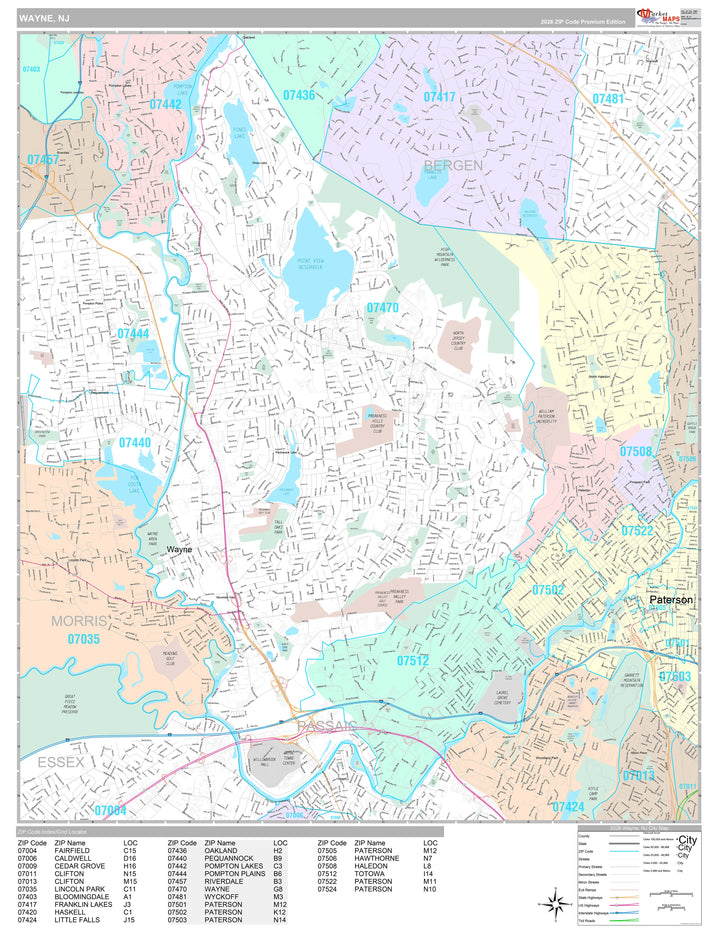 Premium Style Wall Map of Wayne, NJ
