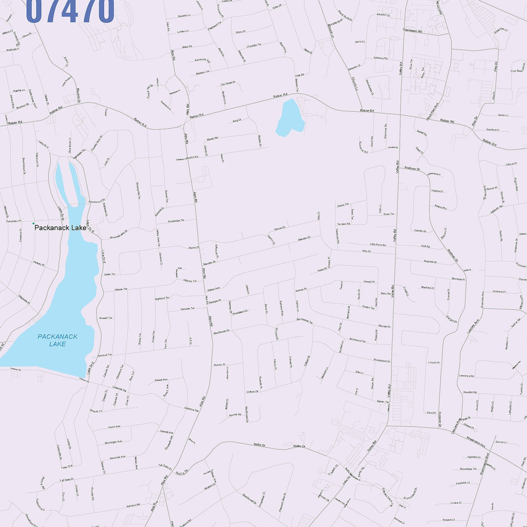 Color Cast Zip Code Style Wall Map of Wayne, NJ