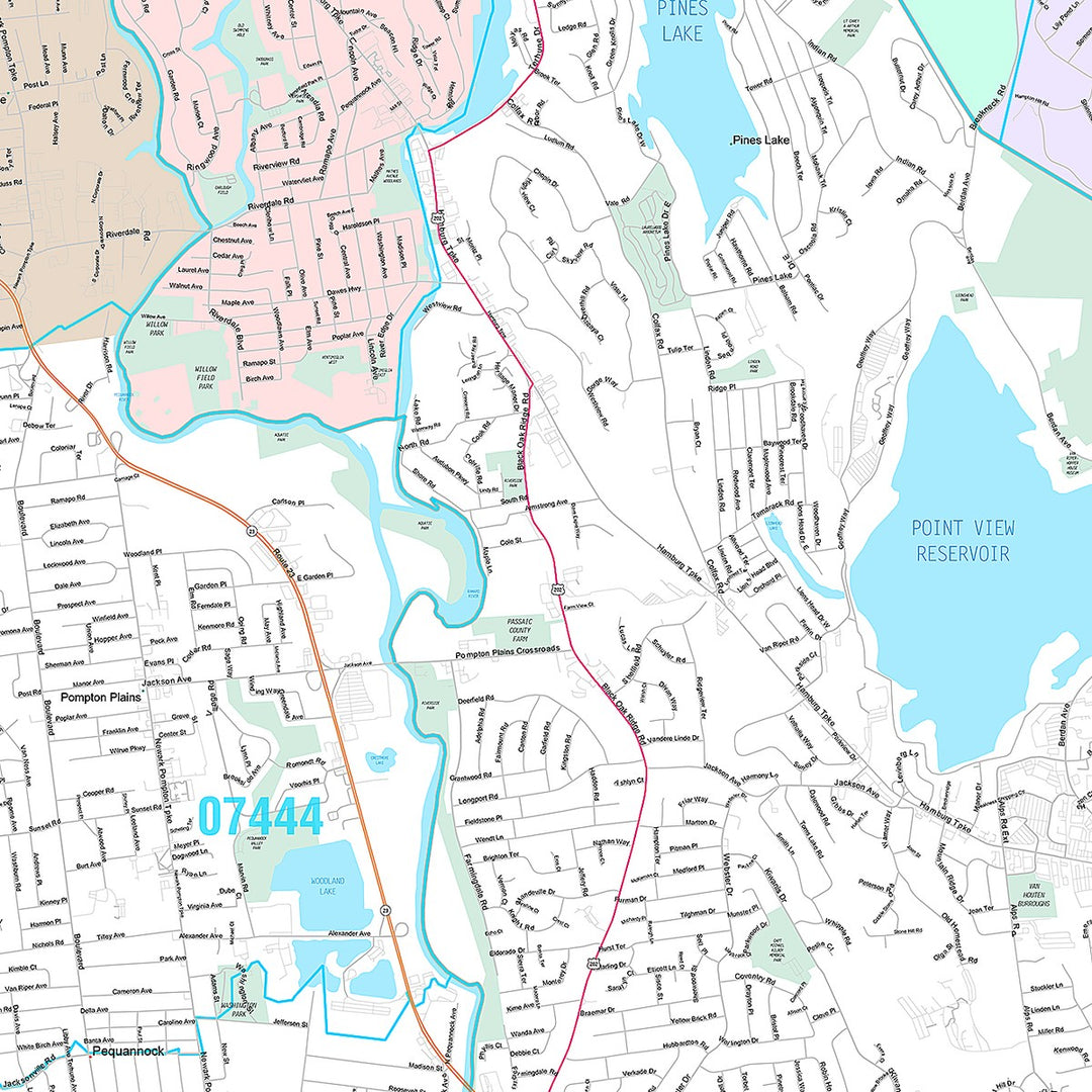 Premium Style Wall Map of Wayne, NJ